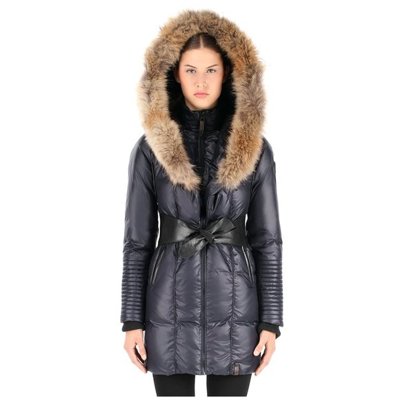 Rudsak Sophie Down Coat with Leather Belt / Small / Grey Black Down - Picture 2 of 16